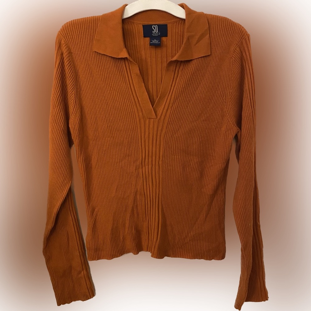 Vintage 90s SO gsjc Orange v neck collared lightweight sweater top juniors XL